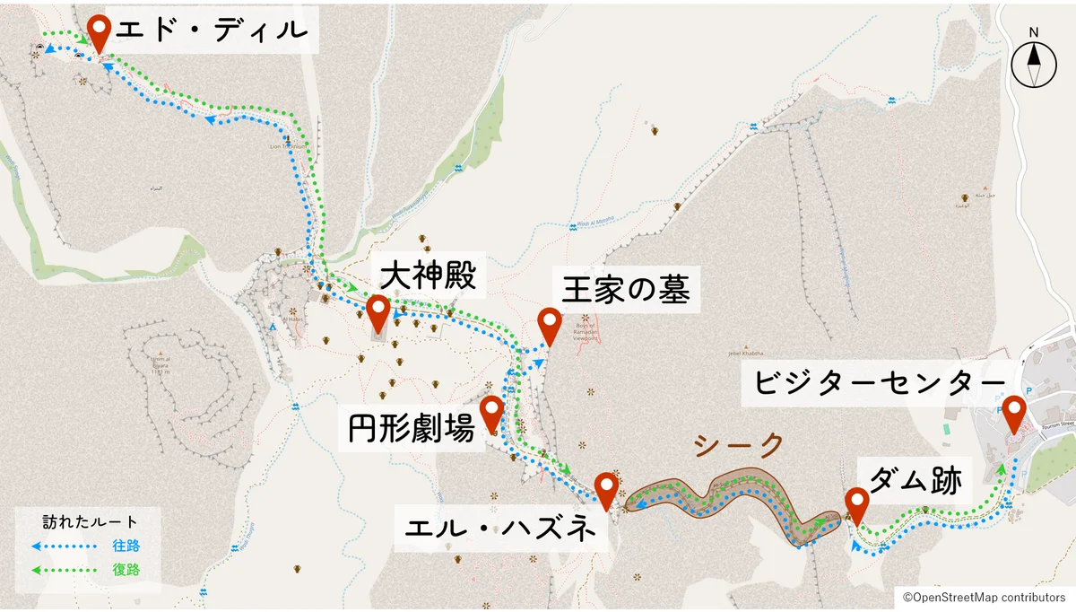 訪れたルートのマップ
