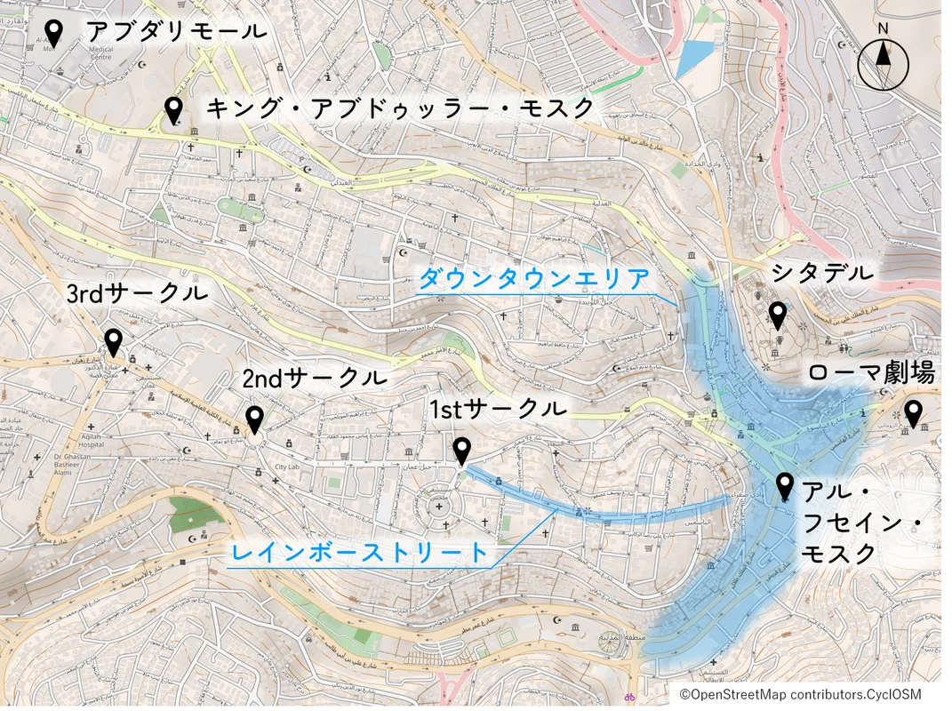 アンマンの中心部の地図