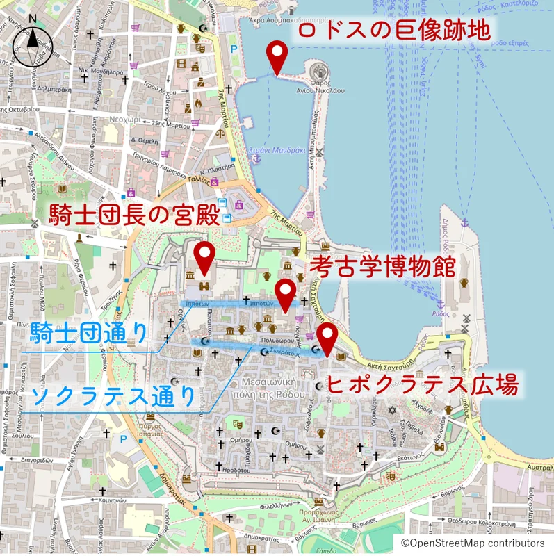 ロドス旧市街のマップ