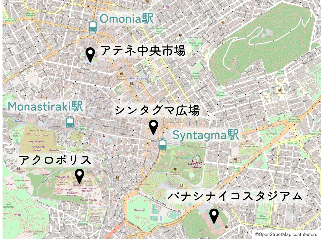 アテネ中心部の地図
