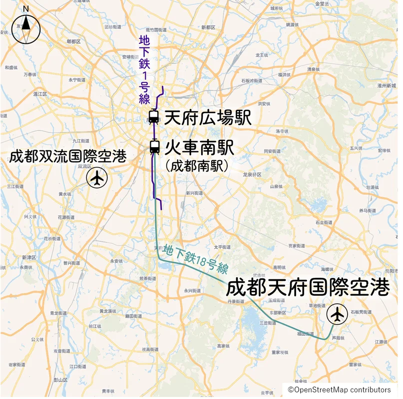 成都天府国際空港の位置図