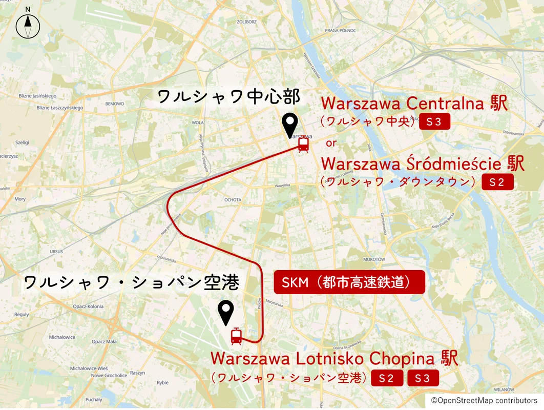 ワルシャワ・ショパン空港の位置図