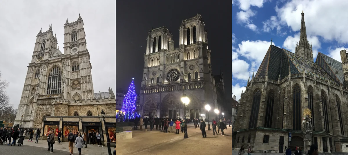 ウエストミンスター寺院、パリのノートルダム大聖堂、シュテファン大聖堂