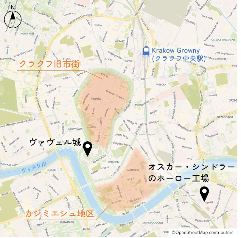 クラクフの地図