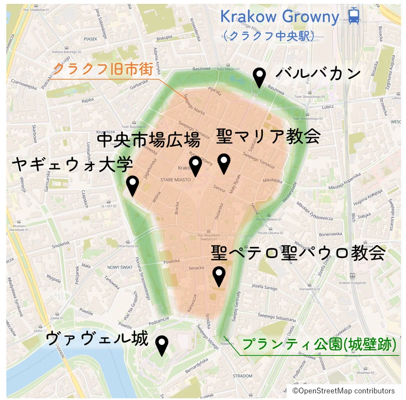 クラクフ旧市街の地図