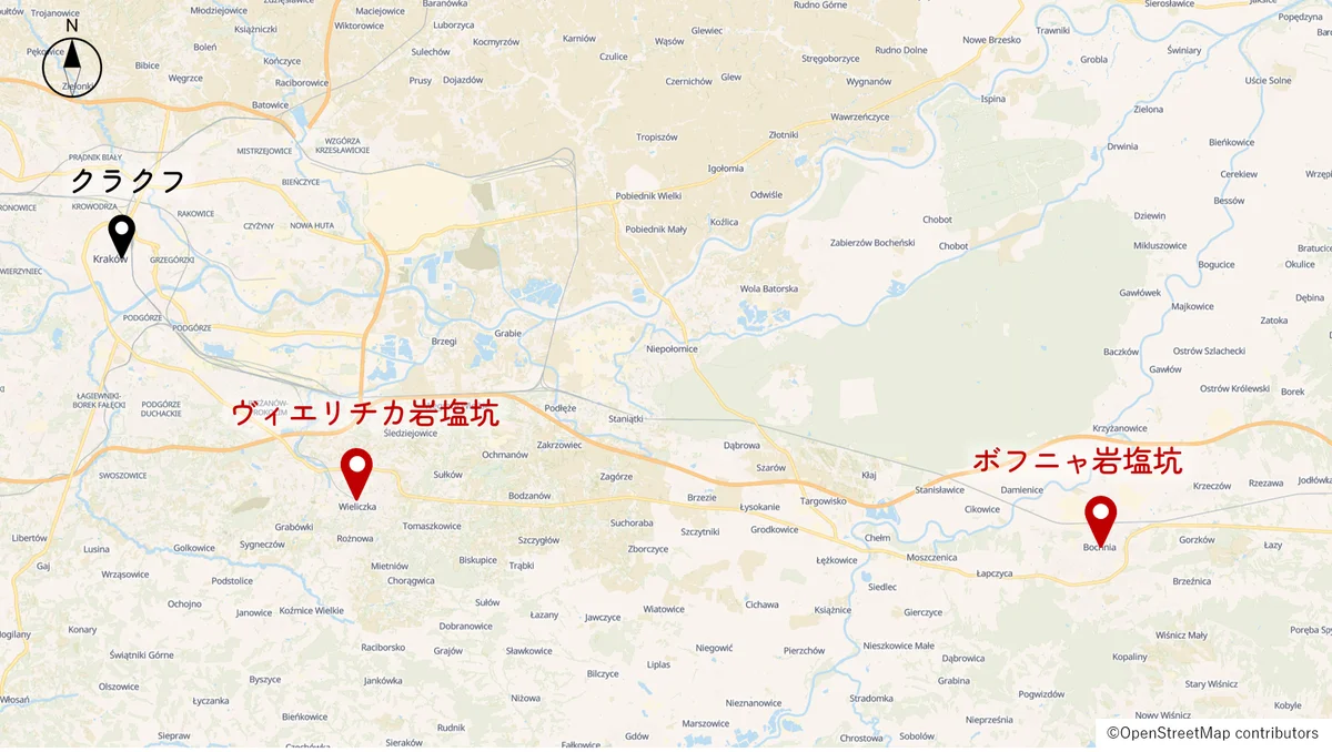 ヴィエリチカとボフニャ岩塩坑の位置図