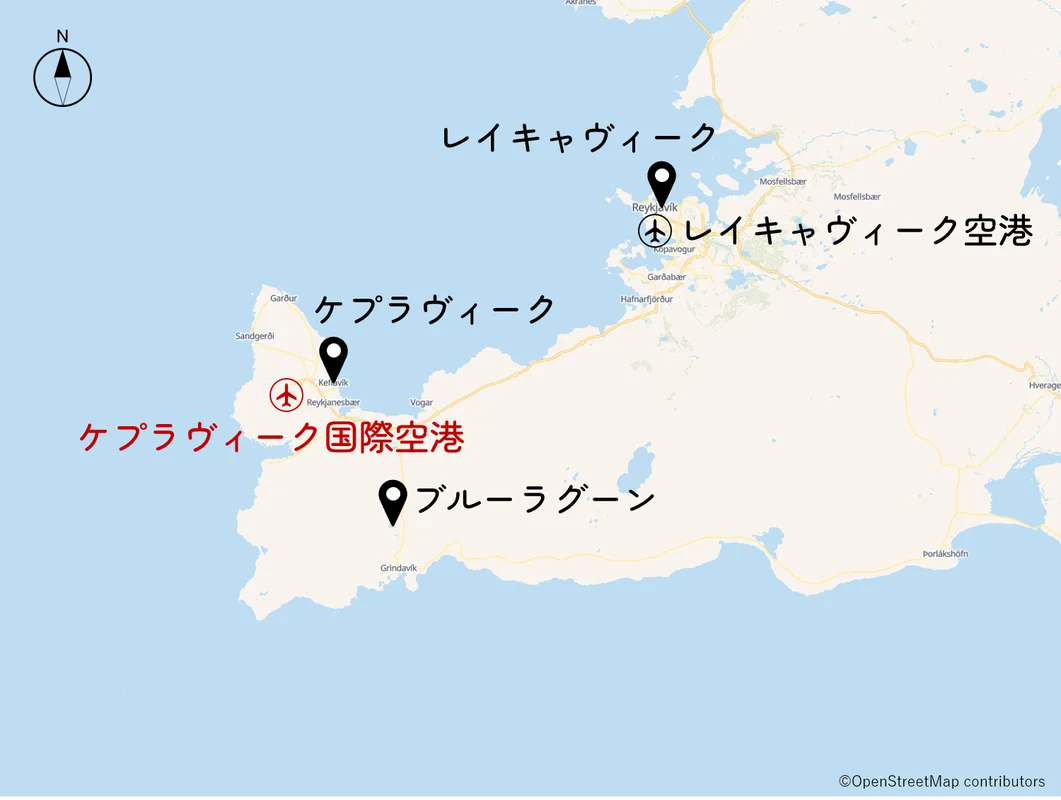 ケプラヴィーク国際空港の位置図