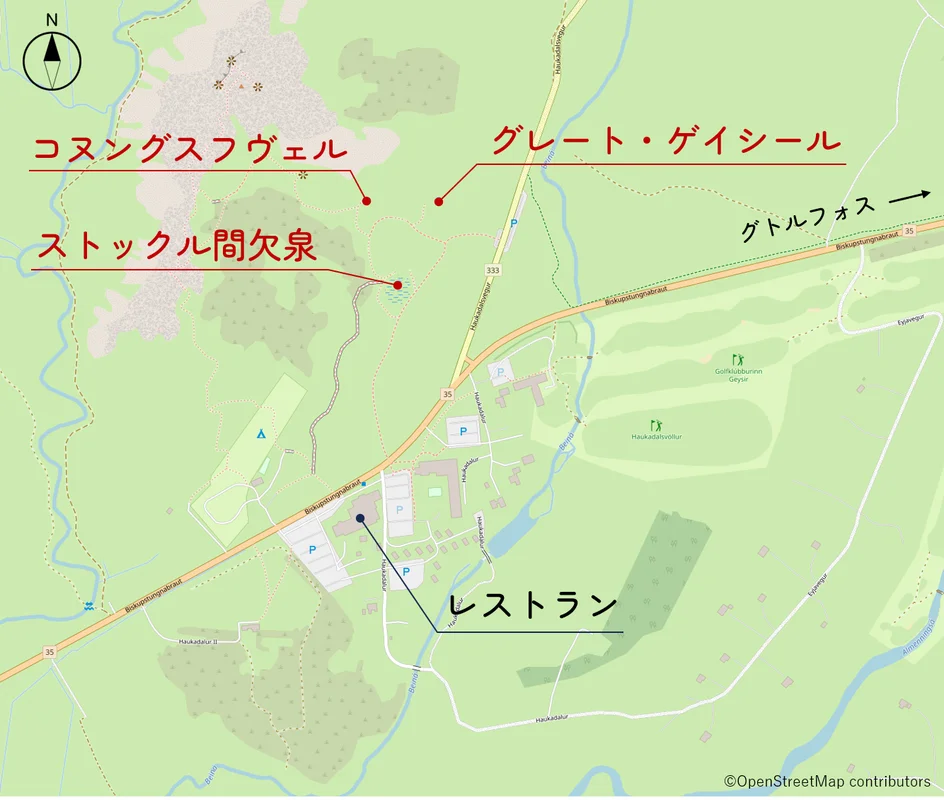 ゲイシール地熱地帯の地図