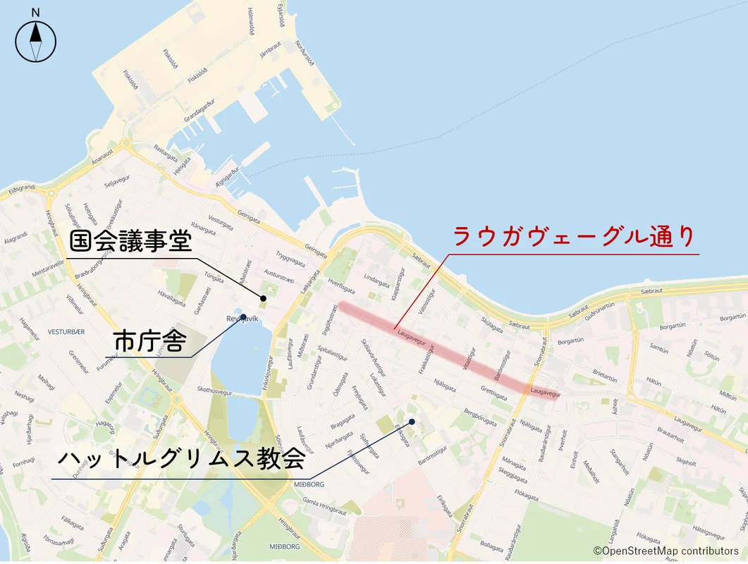 ラウガヴェーグル通りの位置図