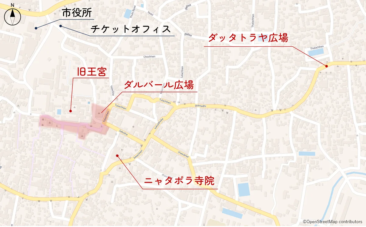 バクタプル・ダルバール広場周辺図