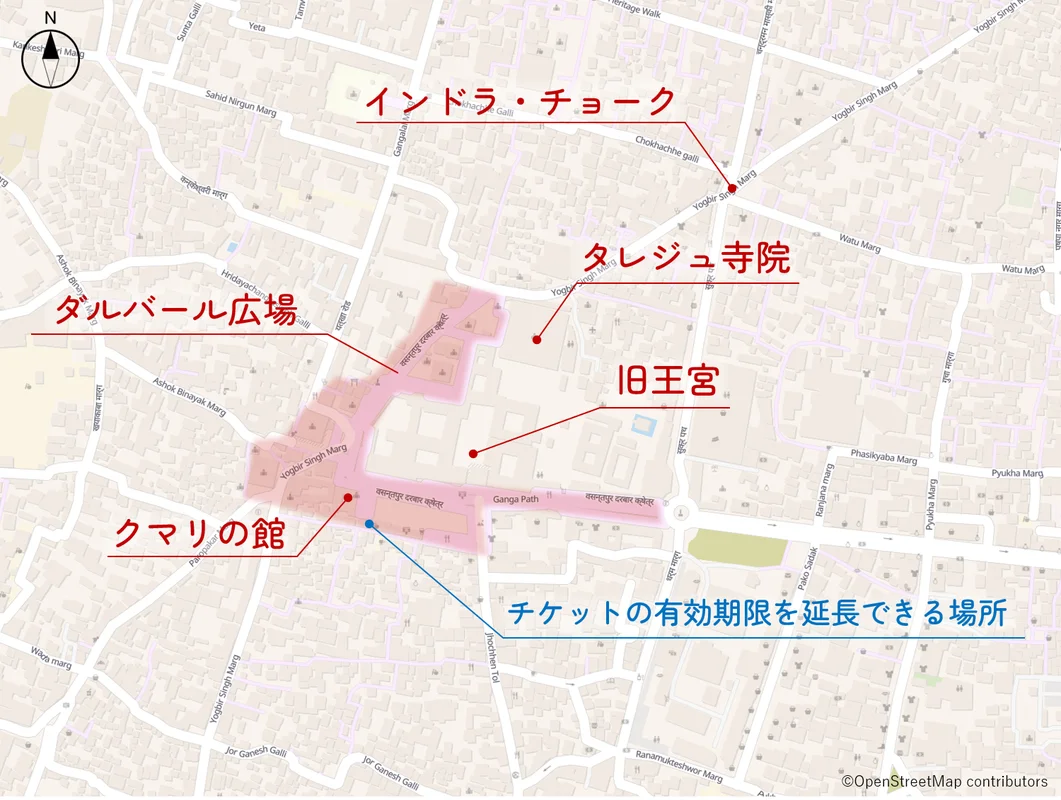 カトマンズ・ダルバール広場周辺図