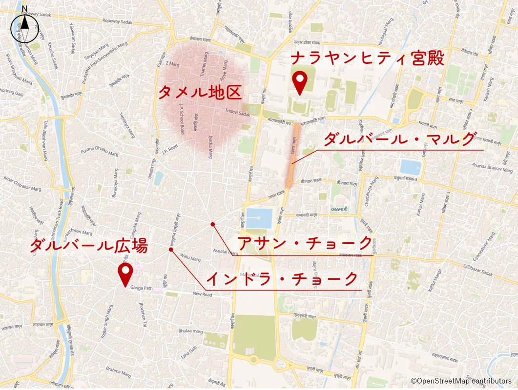 カトマンズ中心部の地図