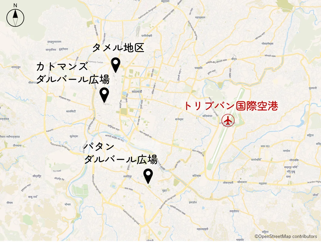 トリブバン国際空港の位置図