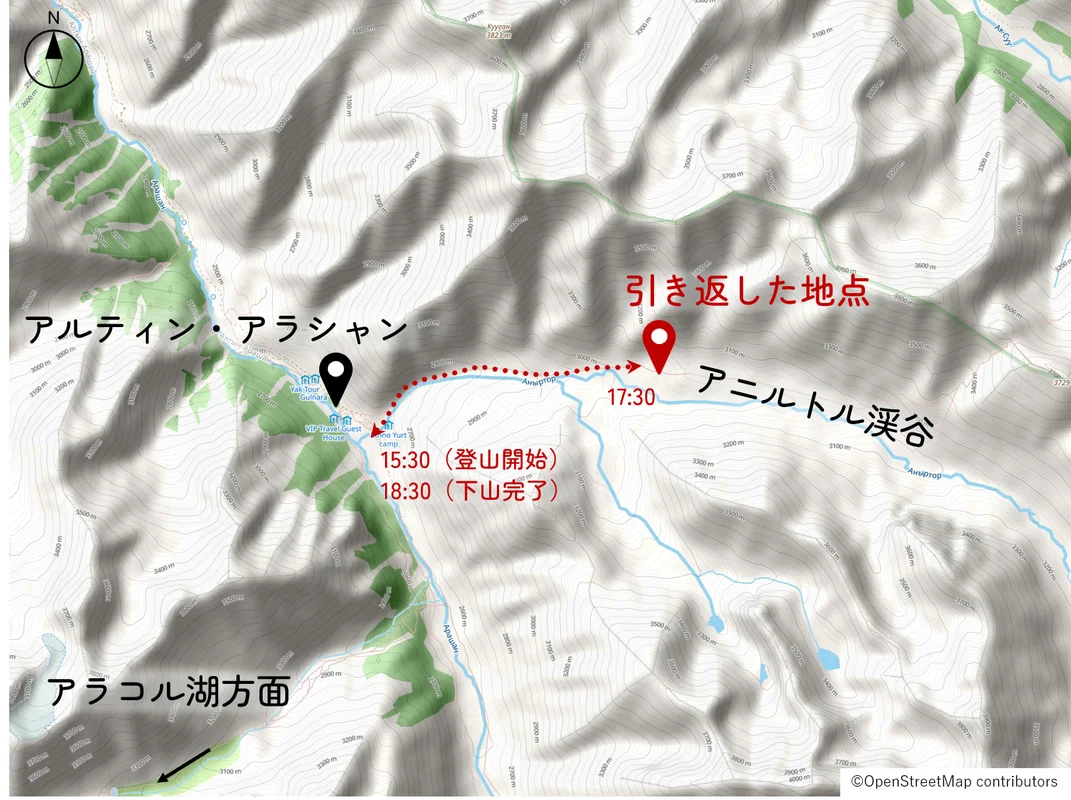 アニルトル渓谷へのルート図