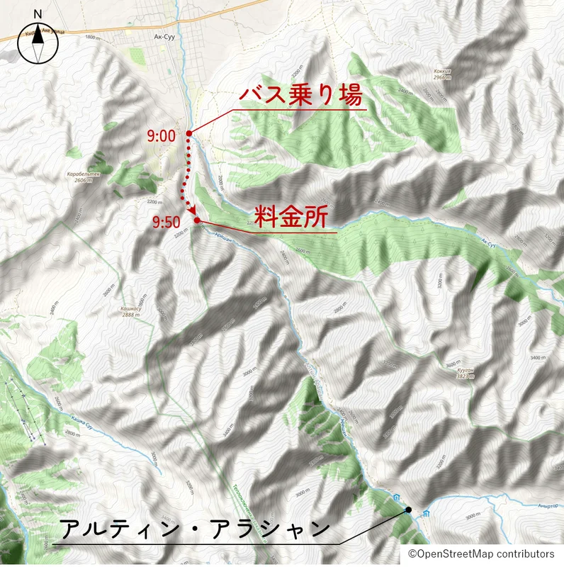 ハイキングルート図（バス乗り場→料金所）