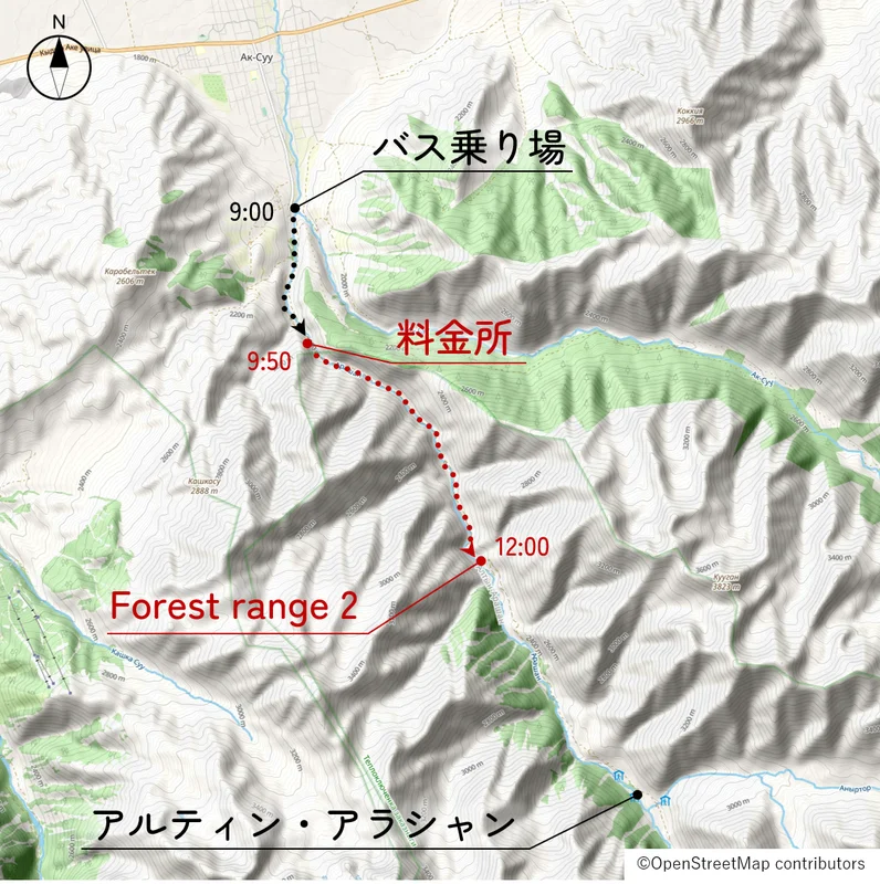 ハイキングルート図（料金所→Forest range 2）