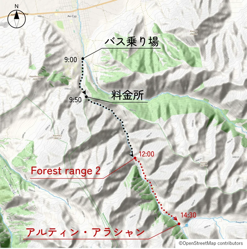 ハイキングルート図（Forest range 2→アルティン・アラシャン）