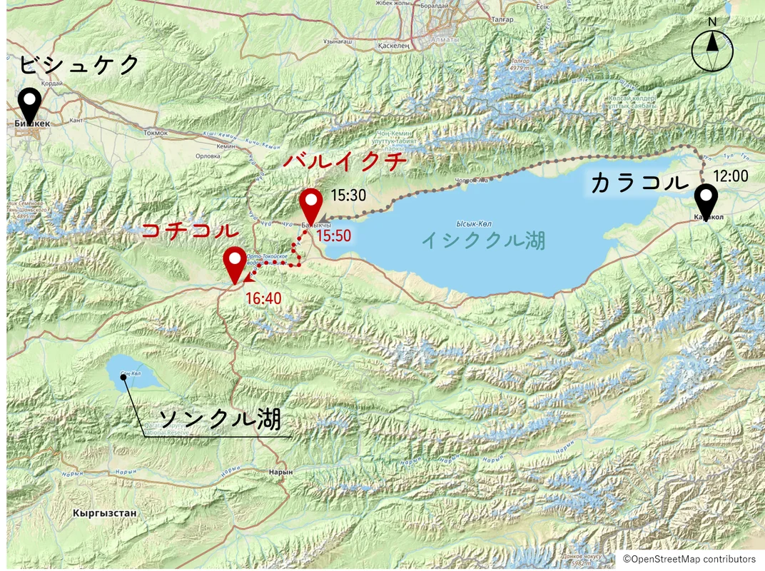 バルイクチからコチコルへのルート図