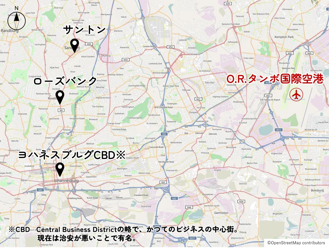 O.R.タンボ国際空港の位置図
